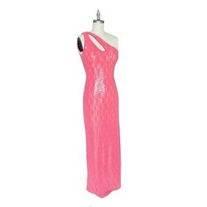 Aidan by Aidan Mattox Pink Sequin Lace One Shoulder Formal Dress Gown Size 2